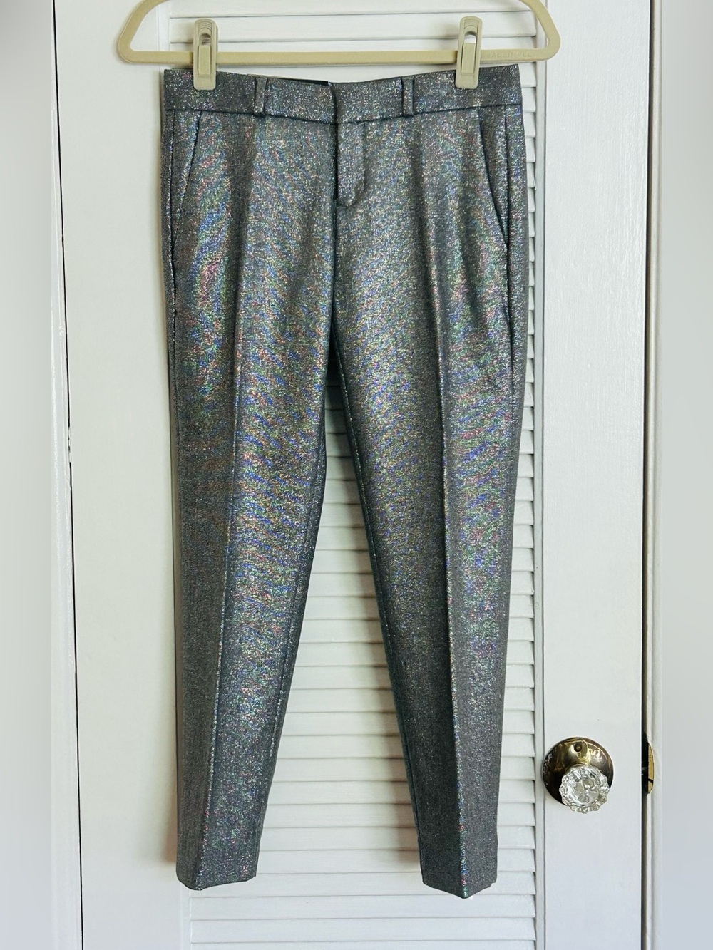 Banana Republic Holographic Silver Straight-Leg Pants